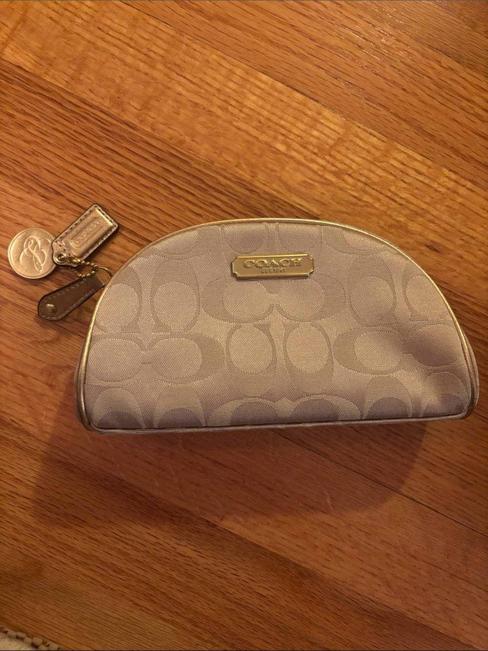 Coach Signature Cosmetic Pouch with Gold Accents collab with Estée Lauder